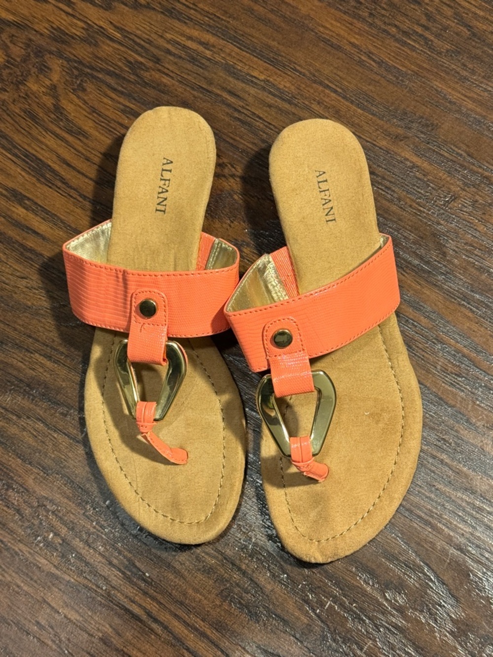 Alfani Coral-Orange Toe-Post Sandals with Gold Hardware